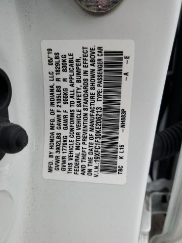 19XFC1F30KE206213 - 2019 HONDA CIVIC EX WHITE photo 13