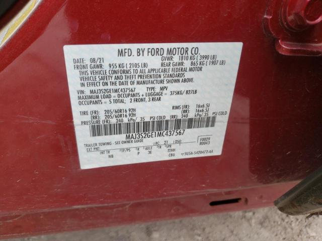 MAJ3S2GE1MC437567 - 2021 FORD ECOSPORT SE RED photo 13