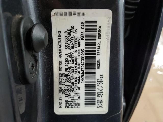 1NXBU4EE2AZ301285 - 2010 TOYOTA COROLLA BASE GRAY photo 12