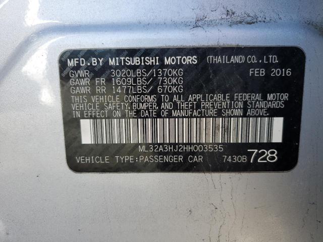 ML32A3HJ2HH003535 - 2017 MITSUBISHI MIRAGE ES SILVER photo 13