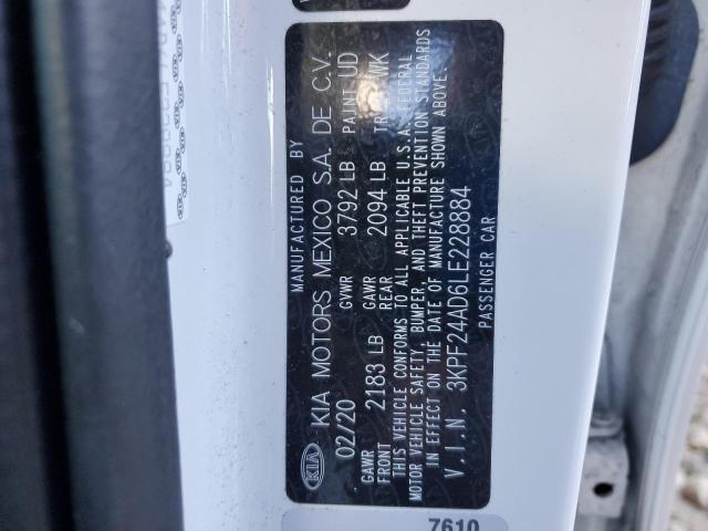 3KPF24AD6LE228884 - 2020 KIA FORTE FE WHITE photo 13