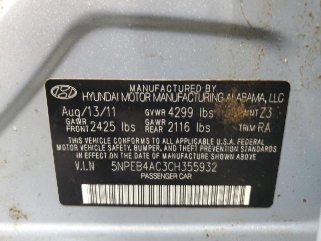 5NPEB4AC3CH355932 - 2012 HYUNDAI SONATA GLS BLUE photo 12