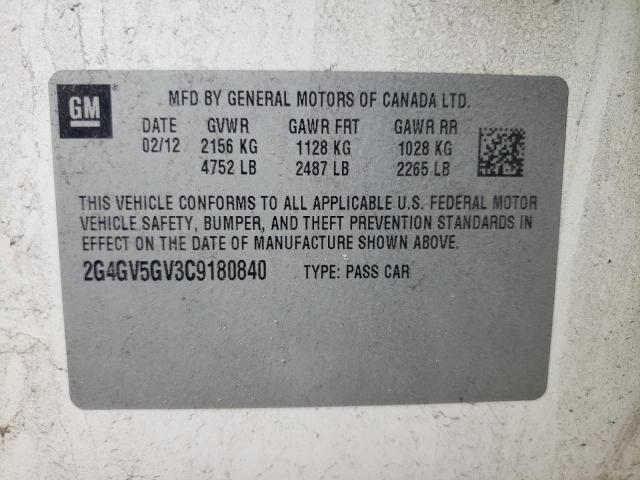 2G4GV5GV3C9180840 - 2012 BUICK REGAL GS თეთრი ფოტო 12