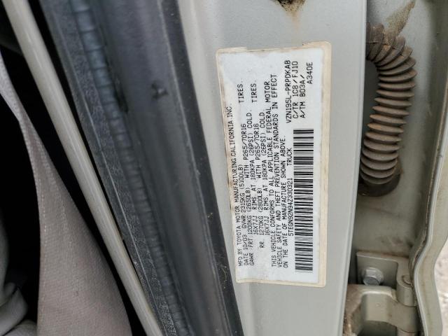 5TEGN92N94Z330321 - 2004 TOYOTA TACOMA DOUBLE CAB PRERUNNER SILVER photo 12