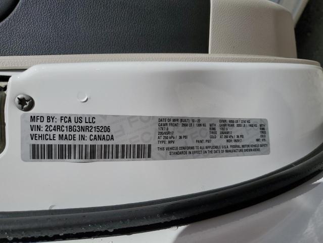 2C4RC1BG3NR215206 - 2022 CHRYSLER PACIFICA TOURING L WHITE photo 13