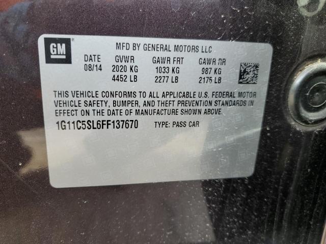 1G11C5SL6FF137670 - 2015 CHEVROLET MALIBU 1LT BLACK photo 12
