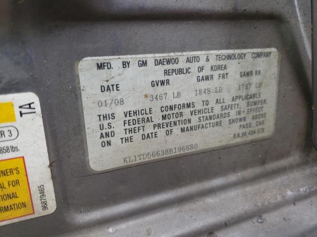KL1TD56638B196680 - 2008 CHEVROLET AVEO BASE Boz foto 12