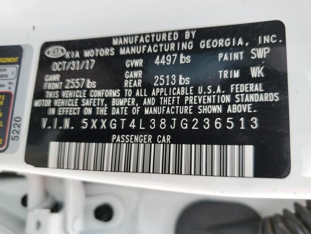 5XXGT4L38JG236513 - 2018 KIA OPTIMA LX WHITE photo 12