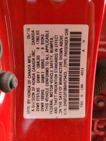 2HGFC2F58GH575423 - 2016 HONDA CIVIC LX RED photo 13