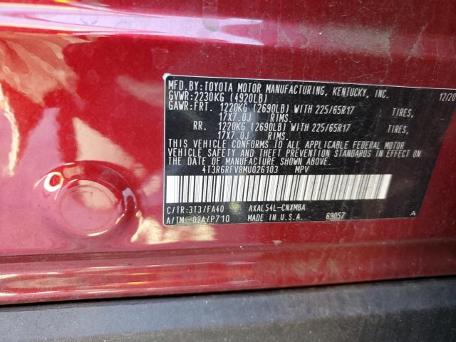 4T3R6RFV8MU026103 - 2021 TOYOTA RAV4 XLE RED photo 13