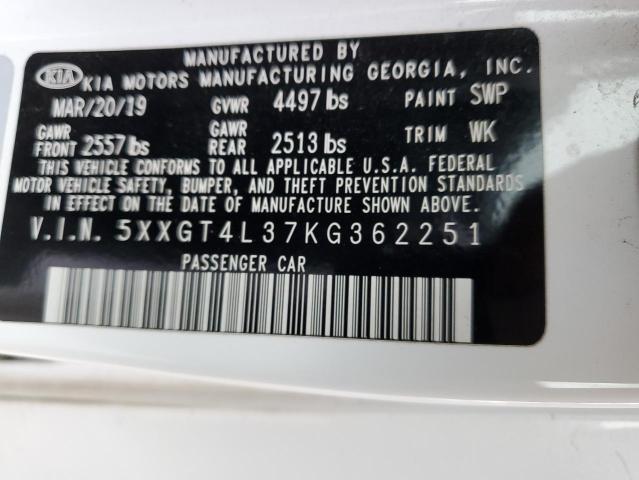 5XXGT4L37KG362251 - 2019 KIA OPTIMA LX WHITE photo 12