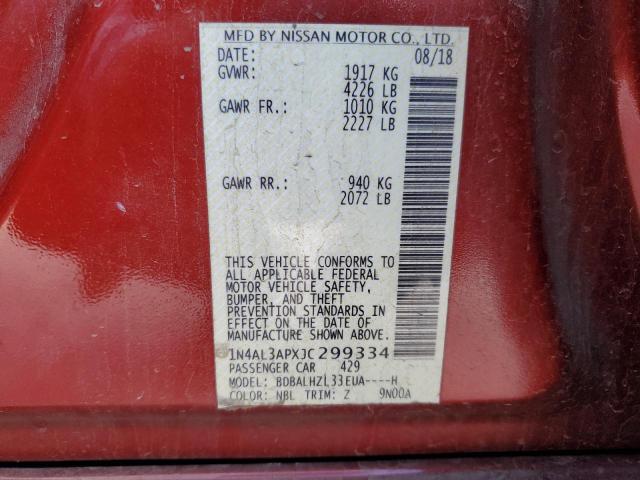 1N4AL3APXJC299334 - 2018 NISSAN ALTIMA 2.5 RED photo 12