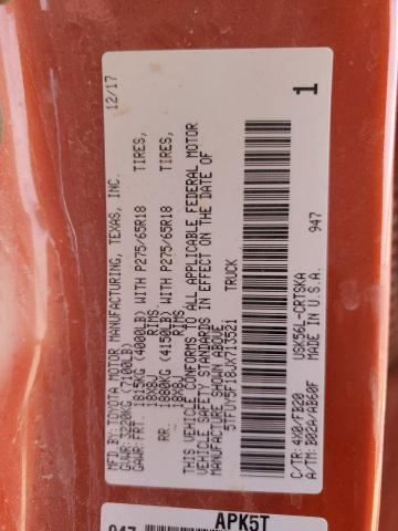 5TFUY5F18JX713521 - 2018 TOYOTA TUNDRA DOUBLE CAB SR/SR5 ORANGE photo 12