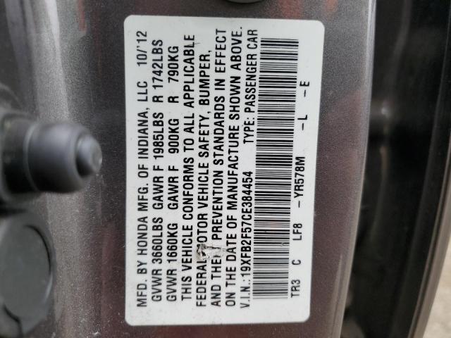 19XFB2F57CE384454 - 2012 HONDA CIVIC LX GRAY photo 12