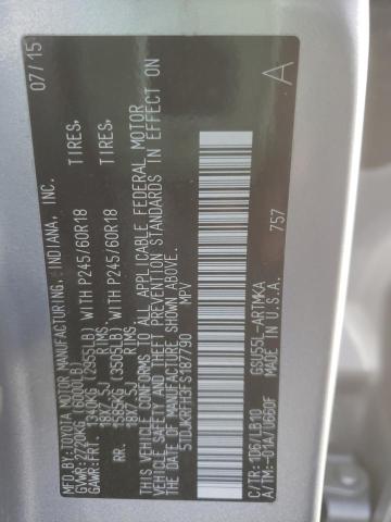 5TDJKRFH3FS187790 - 2015 TOYOTA HIGHLANDER XLE SILVER photo 14