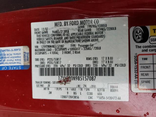 1ZVHT80N985157087 - 2008 FORD MUSTANG RED photo 12