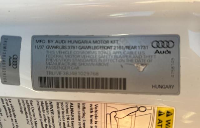 TRUMF38J481029768 - 2008 AUDI TT 2.0T WHITE photo 10