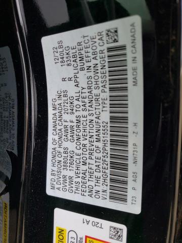 2HGFE2F52PH515552 - 2023 HONDA CIVIC SPORT 黑色 照片 12