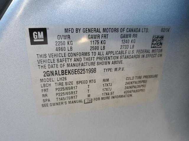 2GNALBEK6E6251998 - 2014 CHEVROLET EQUINOX LT BLUE photo 12