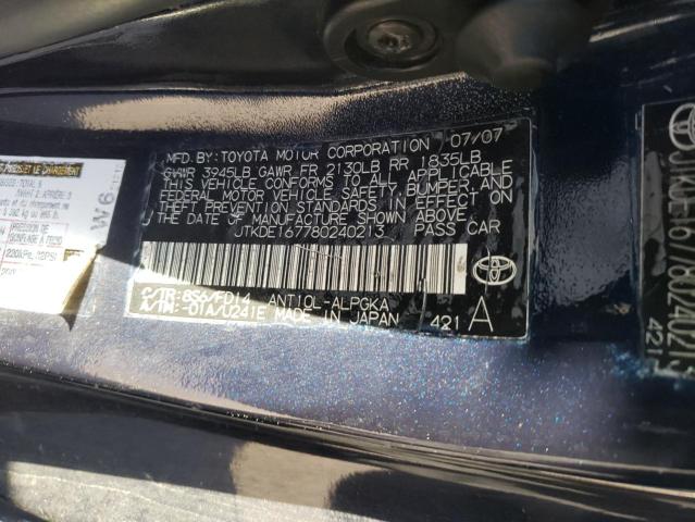 JTKDE167780240213 - 2008 TOYOTA SCION TC 蓝色 照片 12