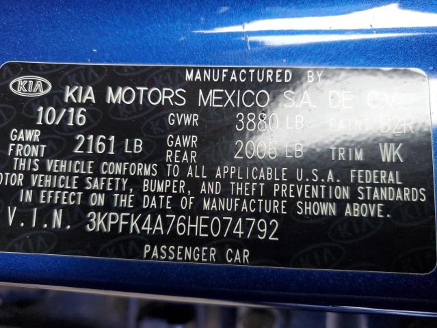 3KPFK4A76HE074792 - 2017 KIA FORTE LX BLUE photo 13