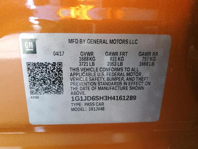 1G1JD6SH3H4161289 - 2017 CHEVROLET SONIC LT ORANGE photo 12