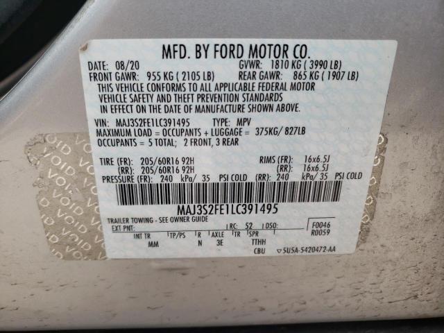 MAJ3S2FE1LC391495 - 2020 FORD ECOSPORT S SILVER photo 12