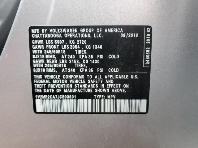 1V2MR2CA7JC593801 - 2018 VOLKSWAGEN ATLAS SEL TEAL photo 12