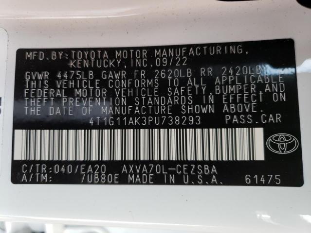 4T1G11AK3PU738293 - 2023 TOYOTA CAMRY SE NIGHT SHADE WHITE photo 12