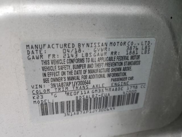 3N1AB7AP1JY300644 - 2018 NISSAN SENTRA S SILVER photo 12