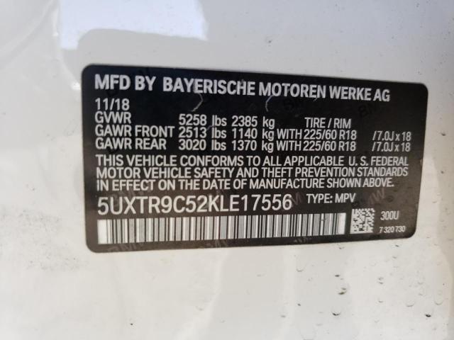 5UXTR9C52KLE17556 - 2019 BMW X3 XDRIVE30I WHITE photo 13