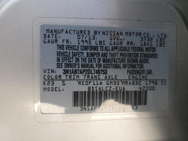 3N1AB7AP2DL749753 - 2013 NISSAN SENTRA S SILVER photo 12