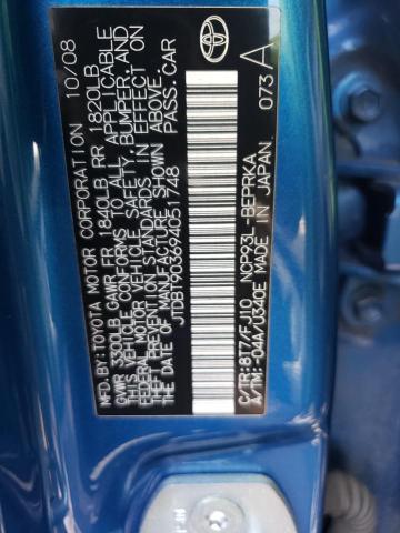 JTDBT903694051748 - 2009 TOYOTA YARIS BLUE photo 12