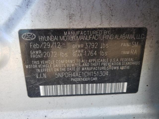 5NPDH4AE1CH151304 - 2012 HYUNDAI ELANTRA GLS SILVER photo 12