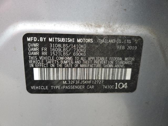 ML32F3FJ5KHF12727 - 2019 MITSUBISHI MIRAGE G4 ES Серебристый фото 13