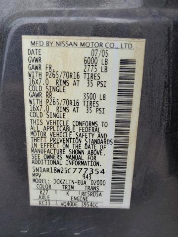 5N1AR18W25C777354 - 2005 NISSAN PATHFINDER LE 灰色 照片 13