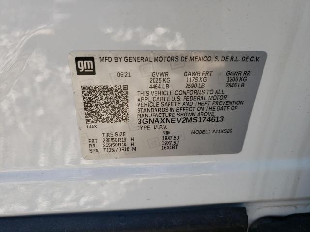 3GNAXNEV2MS174613 - 2021 CHEVROLET EQUINOX PREMIER WHITE photo 13