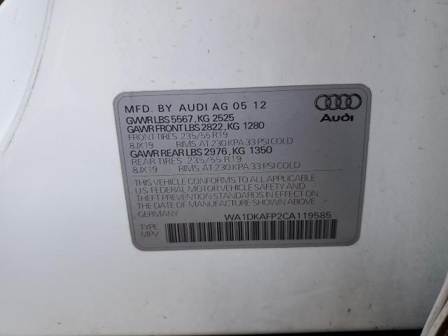 WA1DKAFP2CA119585 - 2012 AUDI Q5 PREMIUM PLUS WHITE photo 13