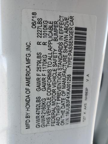 19UUB3F41KA001258 - 2019 ACURA TLX TECHNOLOGY WHITE photo 12