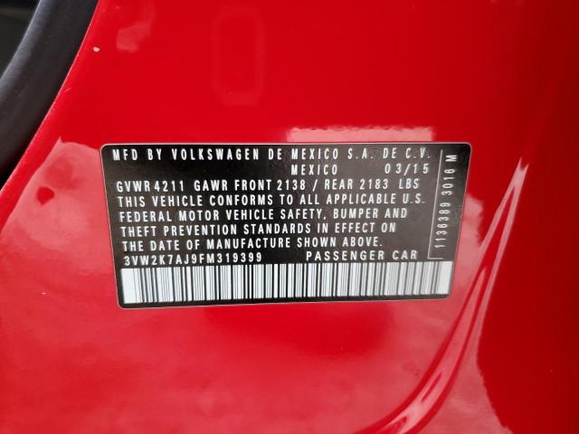 3VW2K7AJ9FM319399 - 2015 VOLKSWAGEN JETTA BASE 红色 照片 12