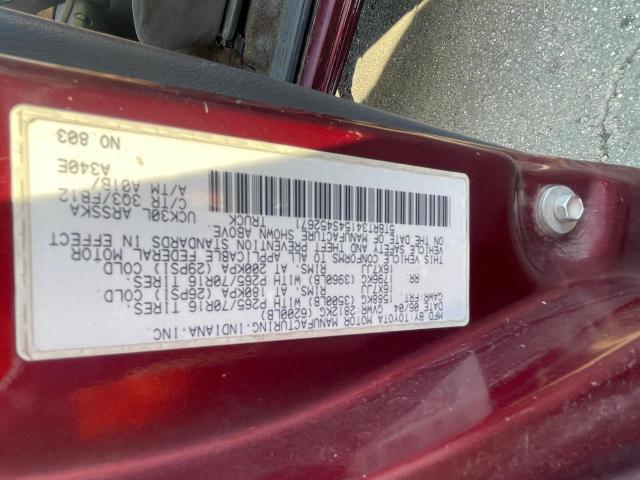 5TBRT34154S452671 - 2004 TOYOTA TUNDRA ACCESS CAB SR5 BURGUNDY photo 10