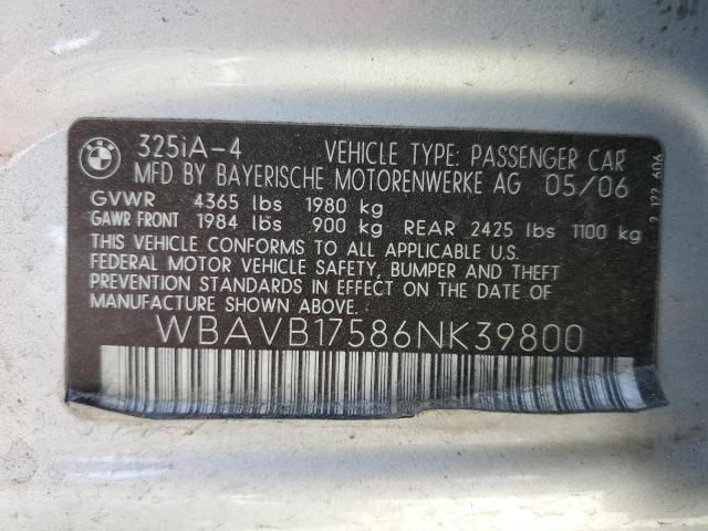 WBAVB17586NK39800 - 2006 BMW 325 I AUTOMATIC ვერცხლისფერი ფოტო 12