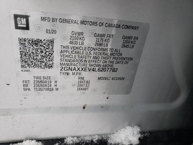 2GNAXXEV4L6207782 - 2020 CHEVROLET EQUINOX PREMIER SILVER photo 13