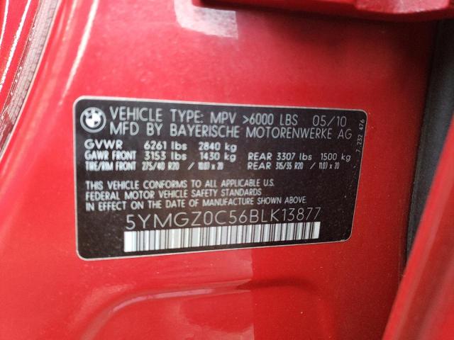 5YMGZ0C56BLK13877 - 2011 BMW X6 M RED photo 13