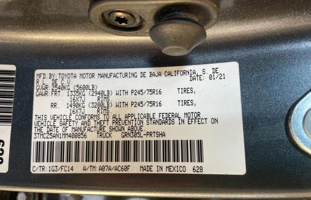 3TMCZ5AN1MM400856 - 2021 TOYOTA TACOMA DOUBLE CAB 灰色 照片 10