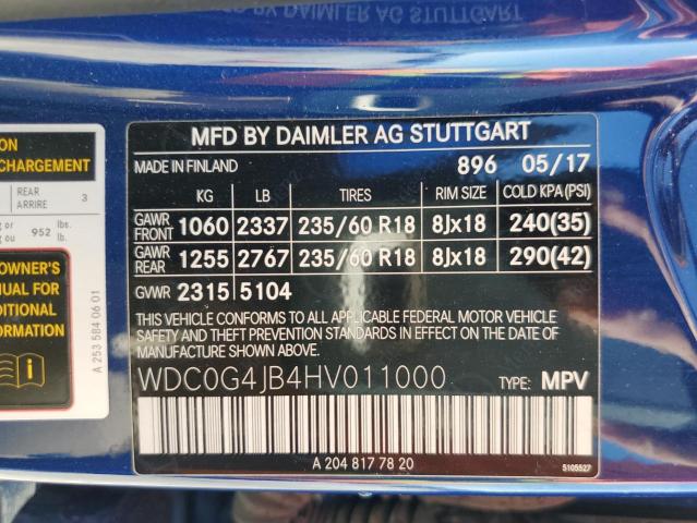 WDC0G4JB4HV011000 - 2017 MERCEDES-BENZ GLC 300 BLUE photo 13