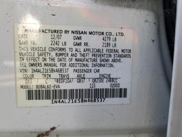 1N4AL21E58N468537 - 2008 NISSAN ALTIMA 2.5 WHITE photo 12