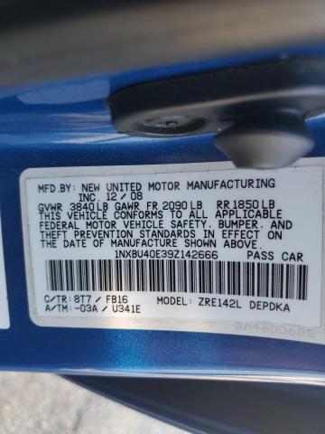 1NXBU40E39Z142666 - 2009 TOYOTA COROLLA BASE BLUE photo 12