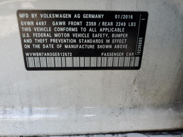 WVWBN7AN3GE512572 - 2016 VOLKSWAGEN CC BASE WHITE photo 12