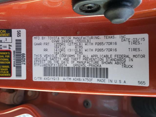 5TFLU4EN0FX132074 - 2015 TOYOTA TACOMA DOUBLE CAB 橙色 照片 12